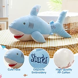 BSTAOFY 20\'\' LED Shark Soft Plush Toy Night Light Up Stuffed Animal Ocean Life Luminous Glow in The Dark Bedtime Companion Gifts for Kids Friends Birthday Valentines Christmas Festivals, Blue