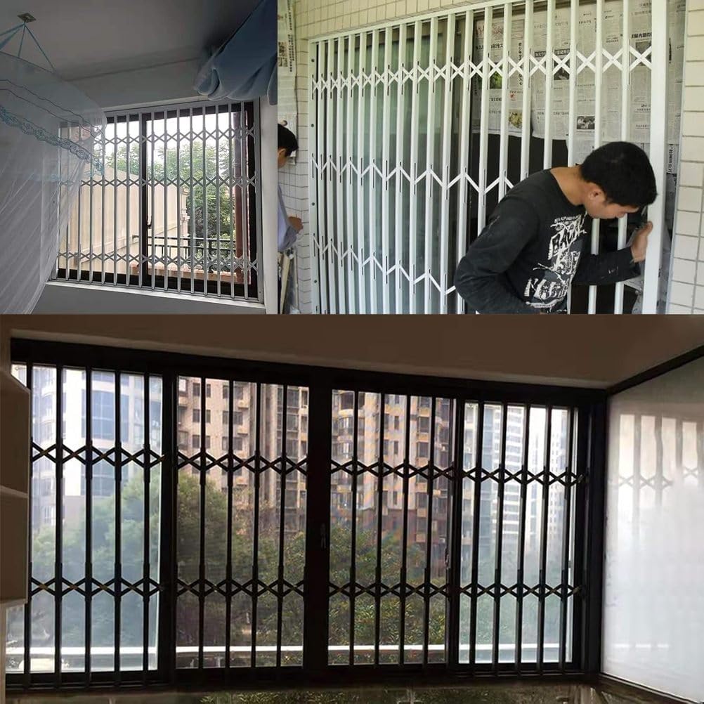 White Lockable Security Fence, Anti-Theft Folding Window Guard, Aluminum Alloy Home Window Protection Railing, Shed, Barn, and Basement Door Security Grille,W65xh100cm/25x40in