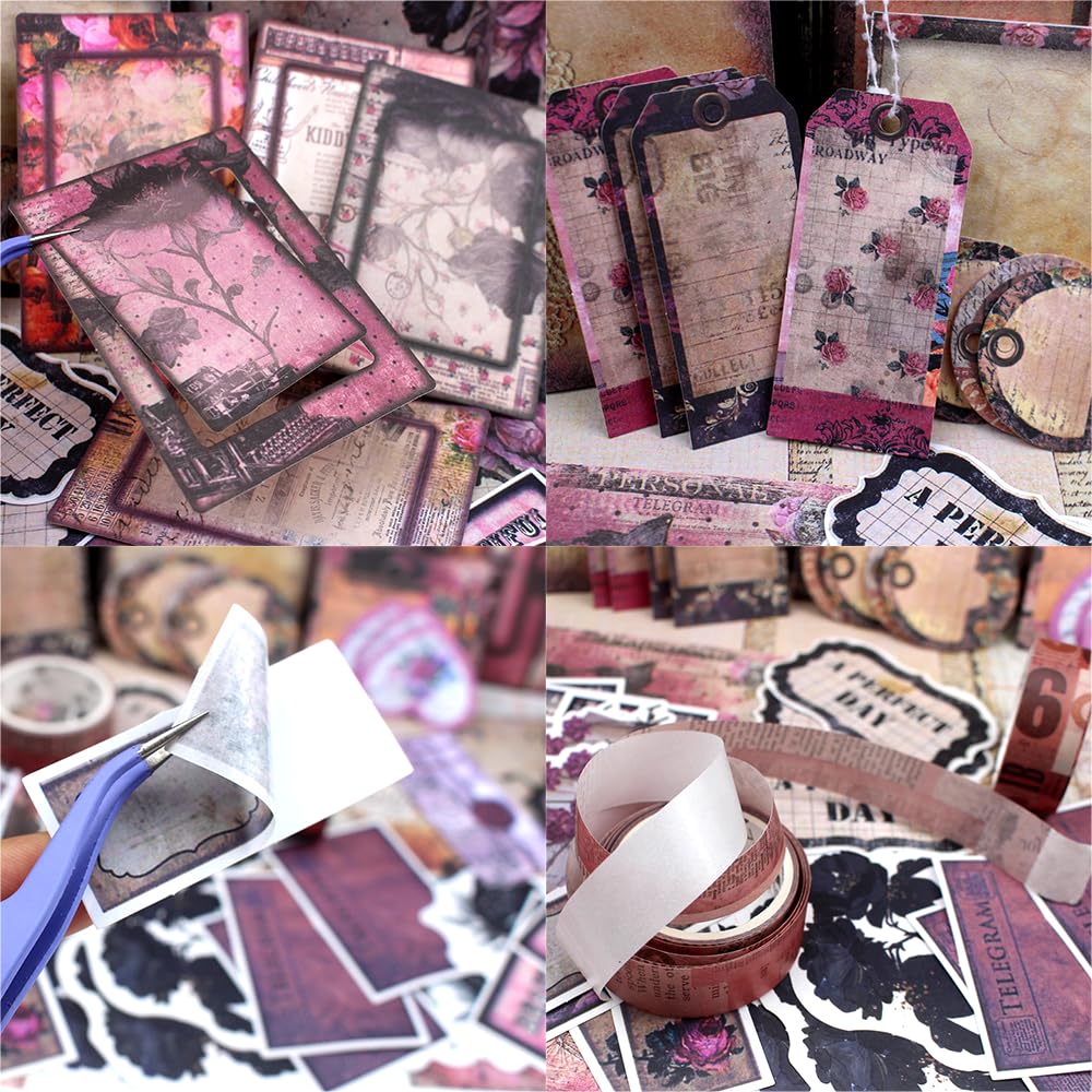 Diuhofart Zestaw przyborów do scrapbookingu w stylu vintage, 185 szt., z artykułami do dziennika, papier do scrapbookingu, estetyczny notatnik, zestaw do scrapbookingu, rękodzieło artystyczne, prezent