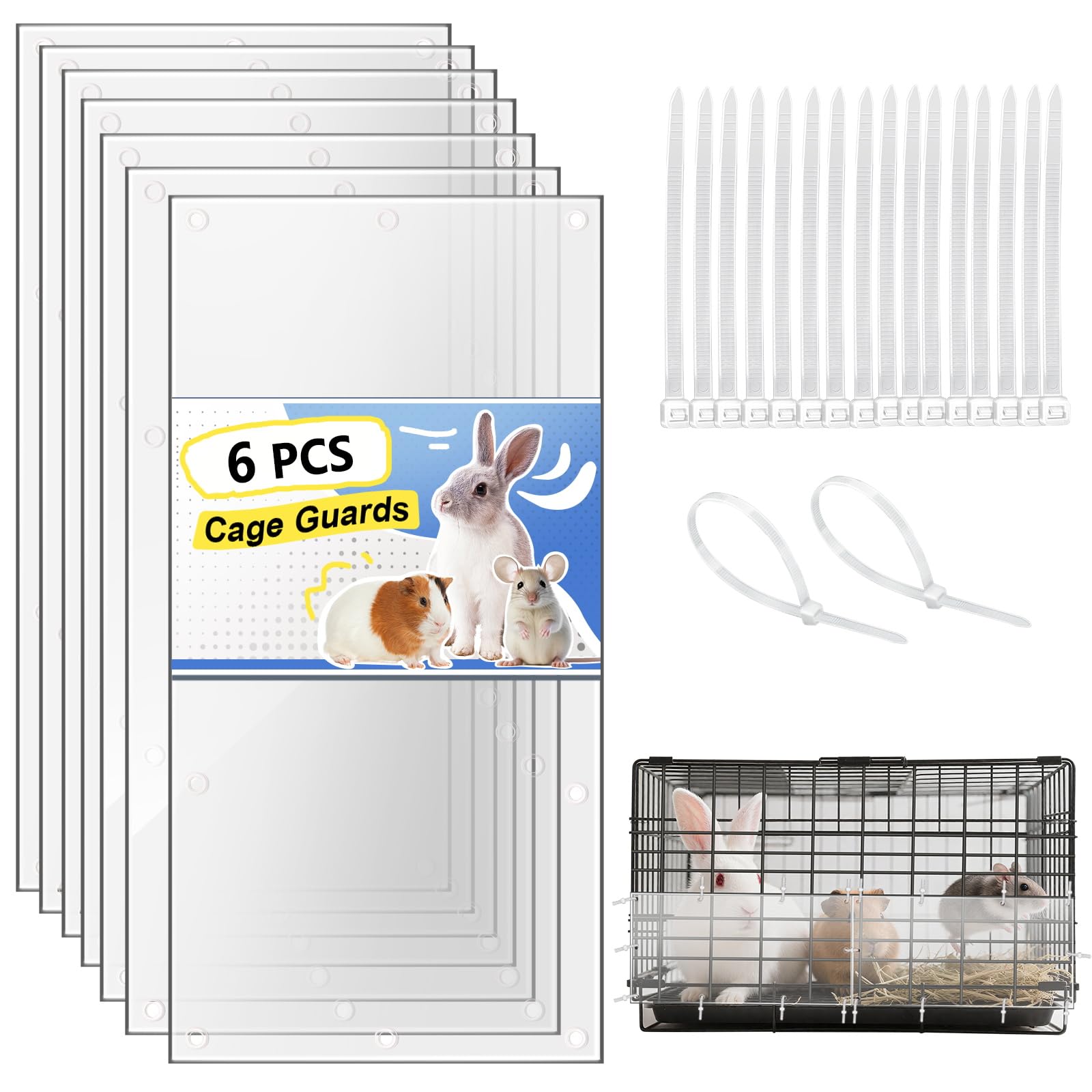 Harhana Cage-Guard, 6 Packs Clear Transparent Pet Cage Protector, Chew-Proof Barrier for Hamster, Rabbit, Bird Cages, DIY Customizable Edge Cover to Protect Wires & Prevent Mess