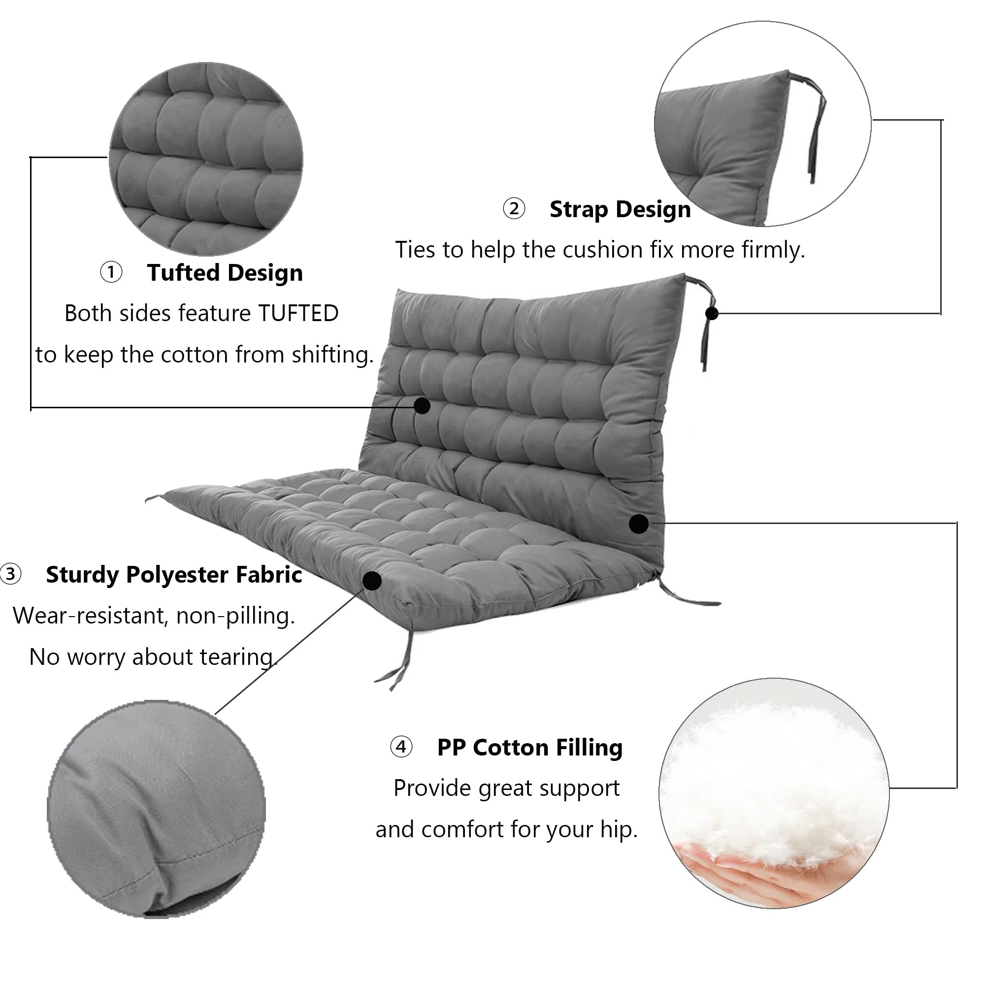Cojín de Repuesto Grueso y Antideslizante con Respaldo para sofá, Mecedora y Muebles de Patio/Interior. Cómodo cojín para Banco de 120 x 100 x 8 cm, Color Caqui Claro.
