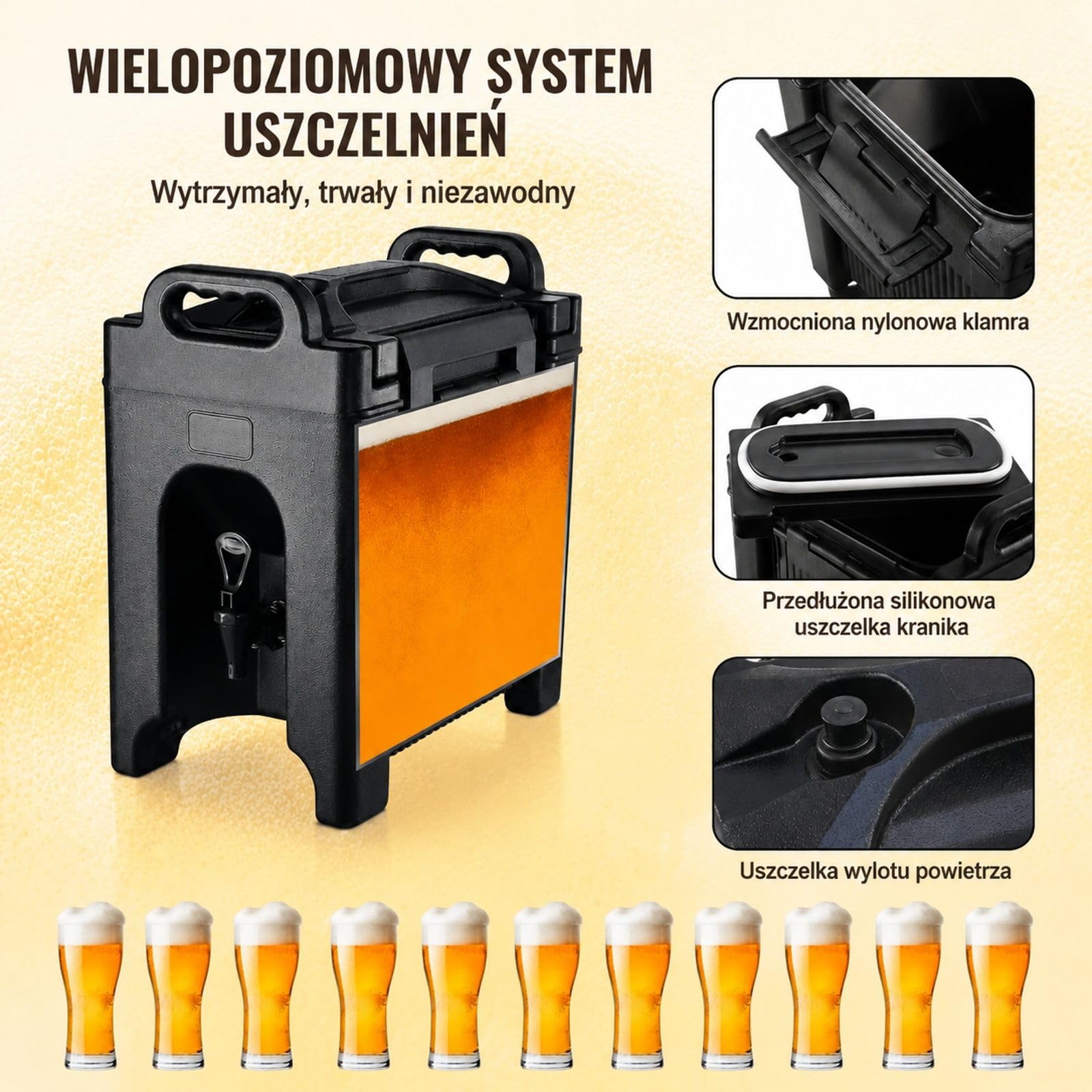 Dozownik napojów 9,5 l LDPE z kranikiem, do gorącej i zimnej kawy, mleka, wody, soku, dzbanek izolowany dla 1-2 osób