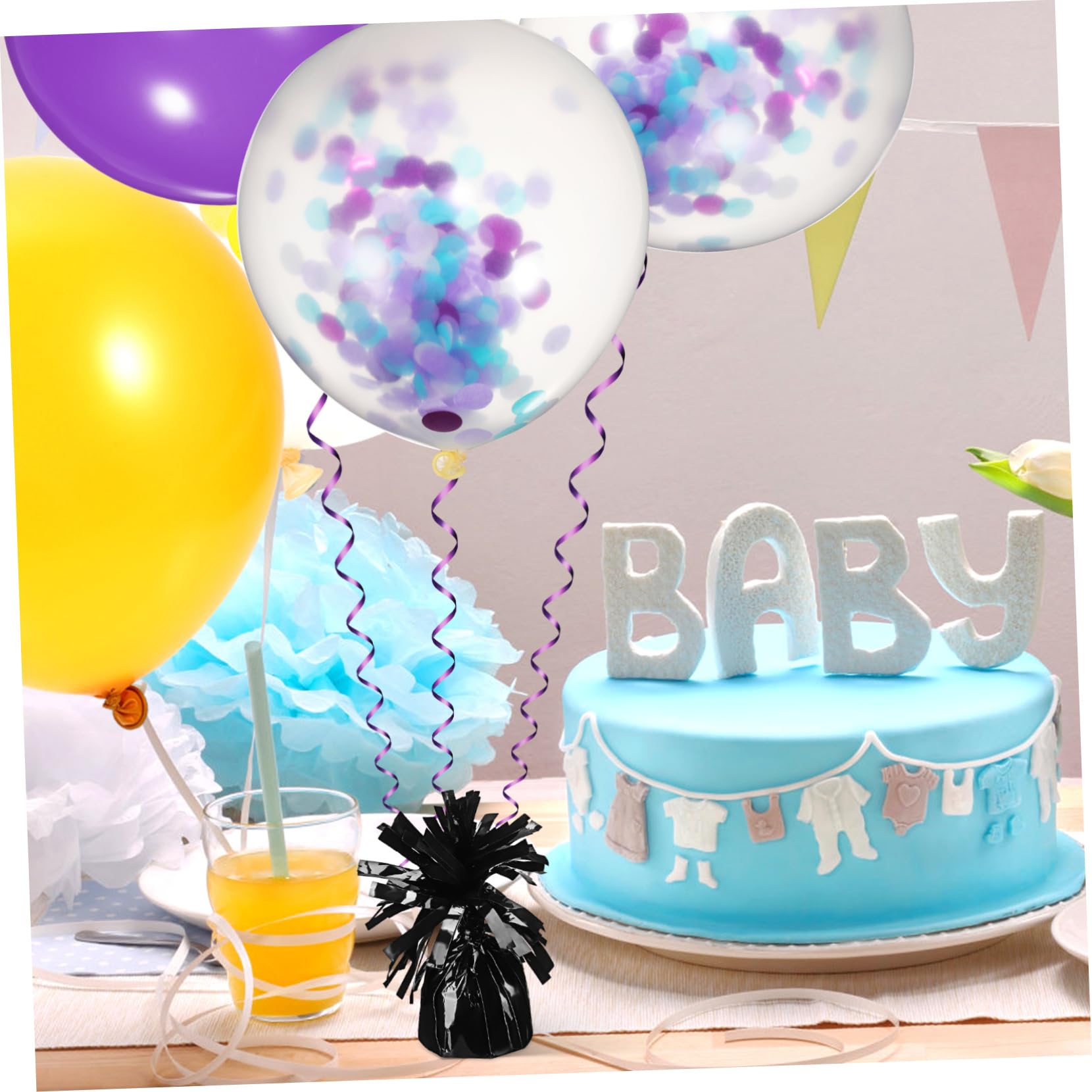 8 Pezzi Pesetti per Palloncini in Pet Nero, Blocchi di Peso per Palloncini Design Lucido, Riutilizzabili per Compleanno e Decorazioni Festa