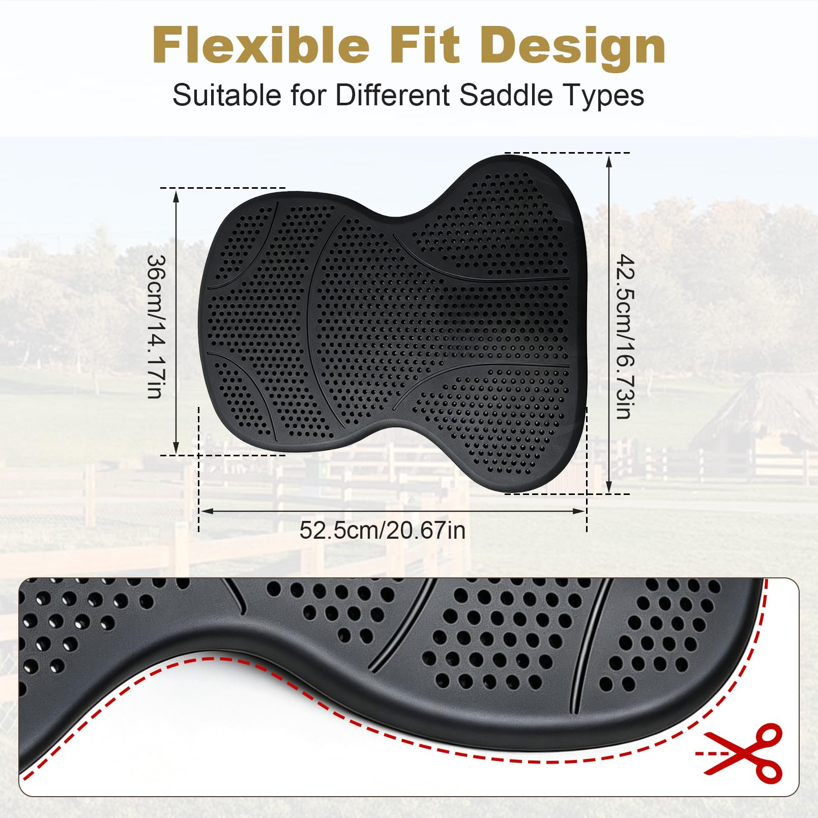 Sottosella Gel Cavallo, 52,5 x 42,5 cm, Antiscivolo, Ammortizzante