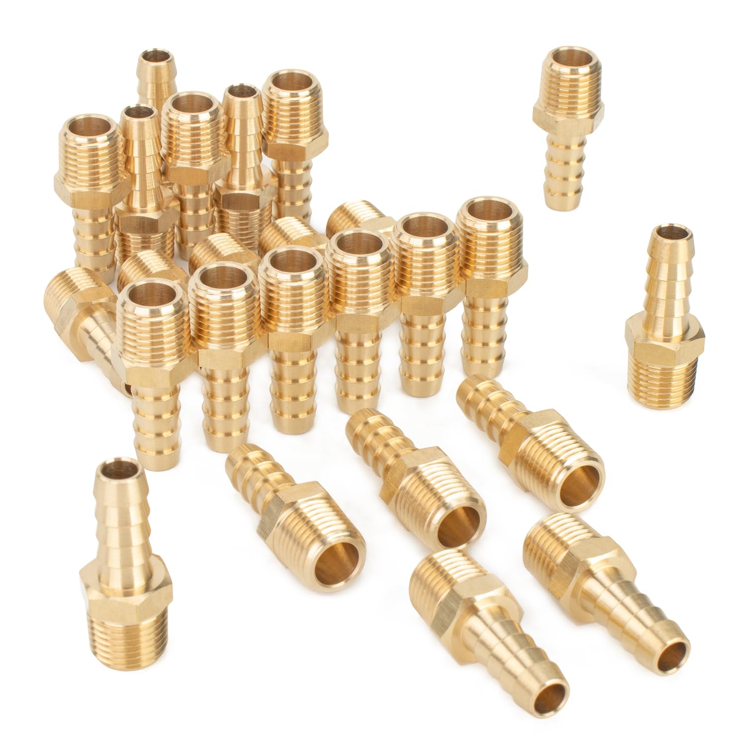 Ltwfitting Men's Pack Of 25 Brass Barbed Fitting Coupler/Connector 1/4-Inch Bspt X 8Mm Hose Barb(Pack Of 25)