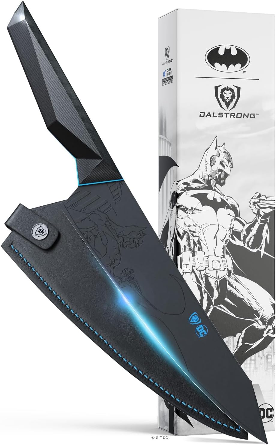Dalstrong Chef Knife - 8 inch - BATMAN™ Shadow Black Edition - High Carbon 7Cr17MoV Steel - Black Titanium Kitchen Knife - Collection Item - G10 Handle - Chef's Knife Cooking - Sheath