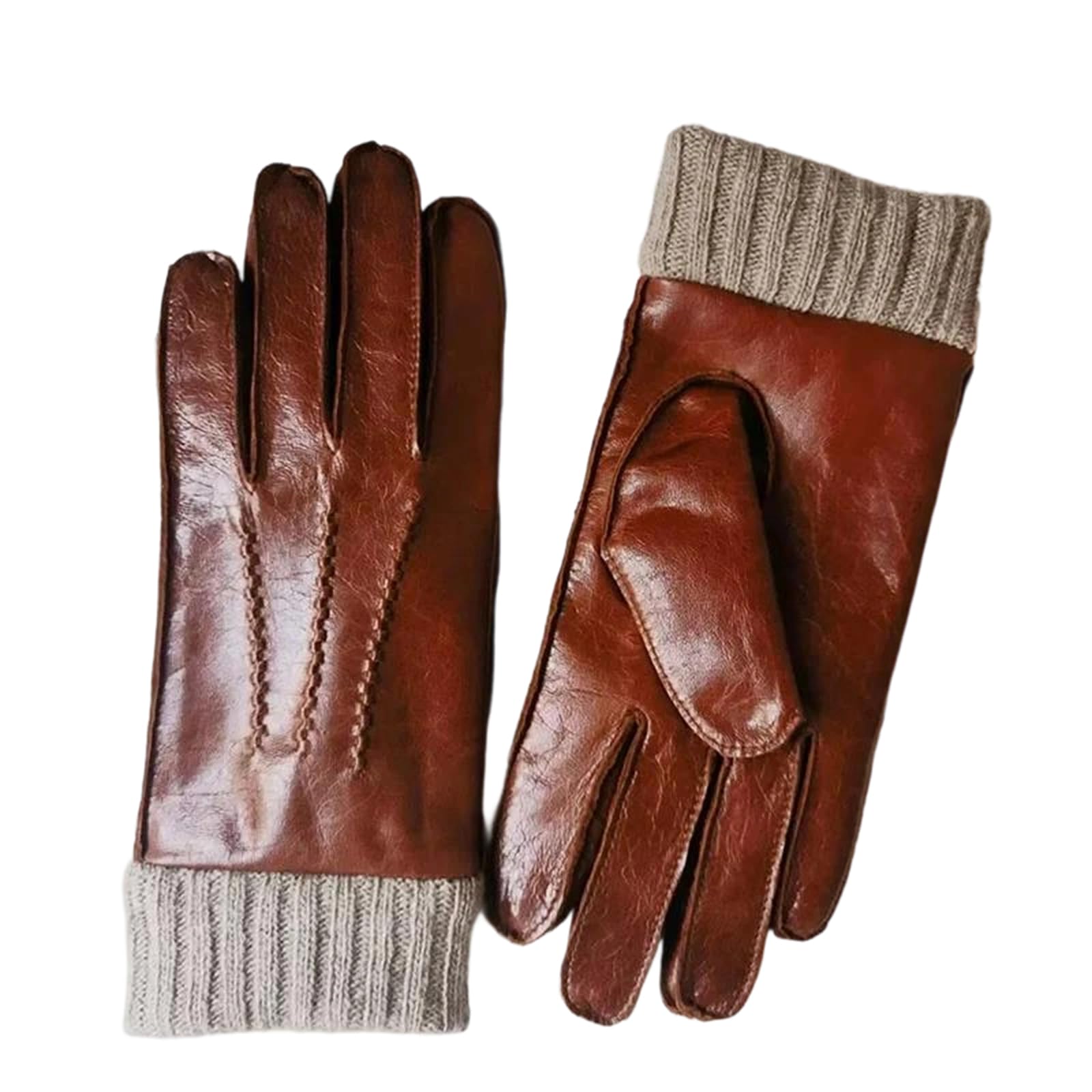 Guantes de piel de oveja auténtica para hombre, ondulados, para pantalla táctil, con forro de lana, guantes de conducción cálidos para invierno