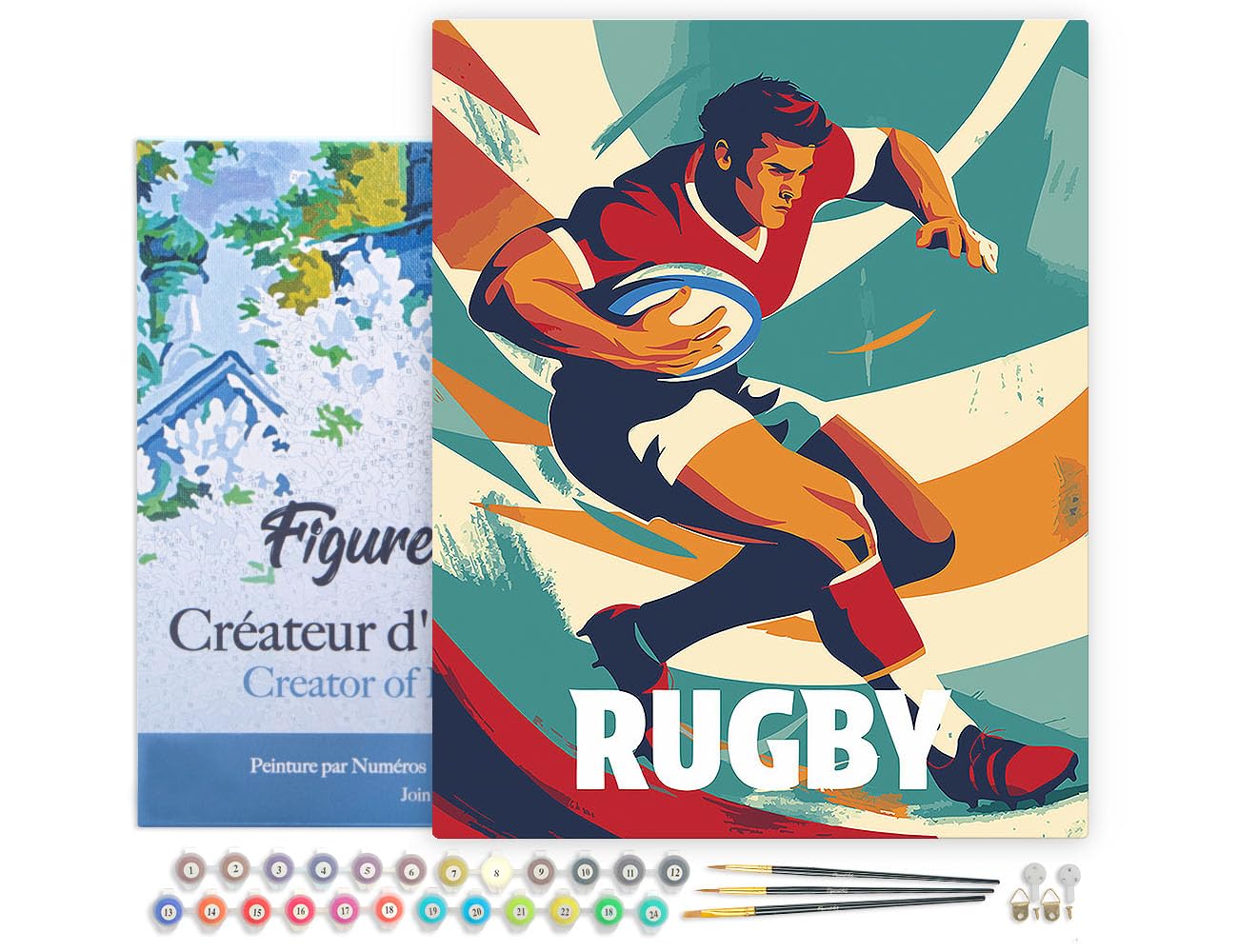 Figured'Art Dipingere con i Numeri con Telaio - Paint by Numbers Poster Sportivo Rugby, Passatempo per Adulti, Kit Completo, Hobby Creativi - Quadri fai da te 40x50cm Tela Già Incorniciata