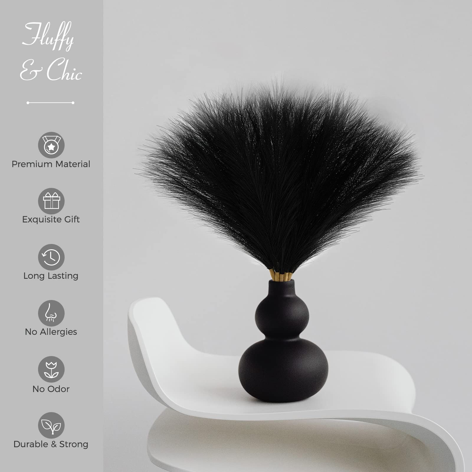 Serwalin 6 Pezzi Erba Della Pampas,45 cm,Piume Decorative,Fiori Secchi,Adatto per matrimoni, feste, salotti, decorazioni di vasi che,Decorazione Bohemien (Nero)