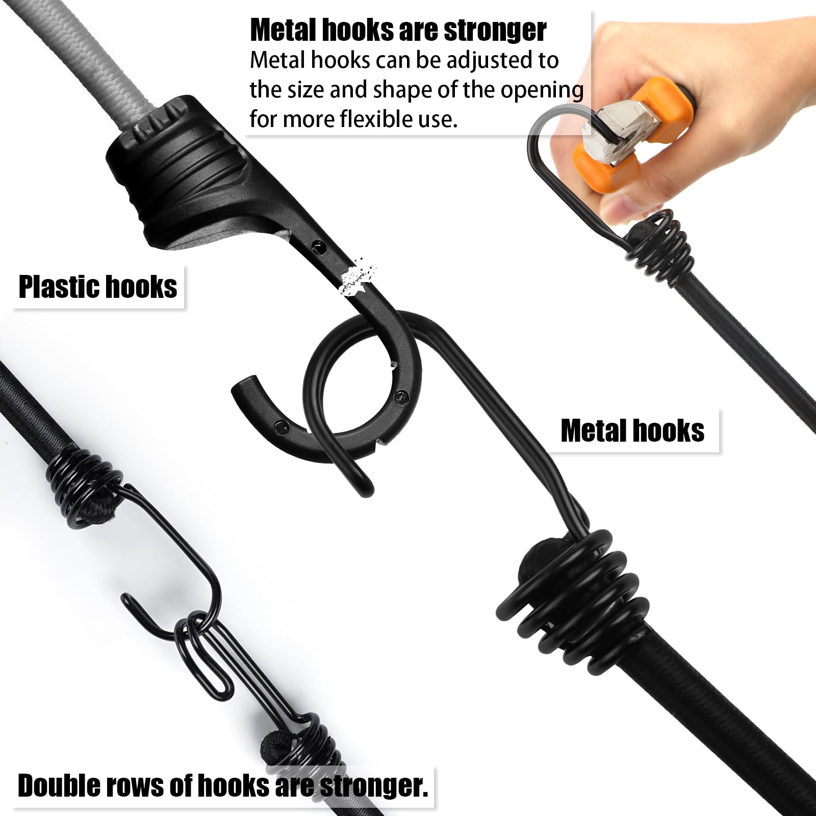 2Pcs 1.5m Elastic Bungee Cord With Hooks Heavy Duty Bungee Straps Luggage Tie Downs Elastic Bungee Cable Rope for Bicycle,Motorcycle Car Caravan Trunks Transport Locking Load Securing