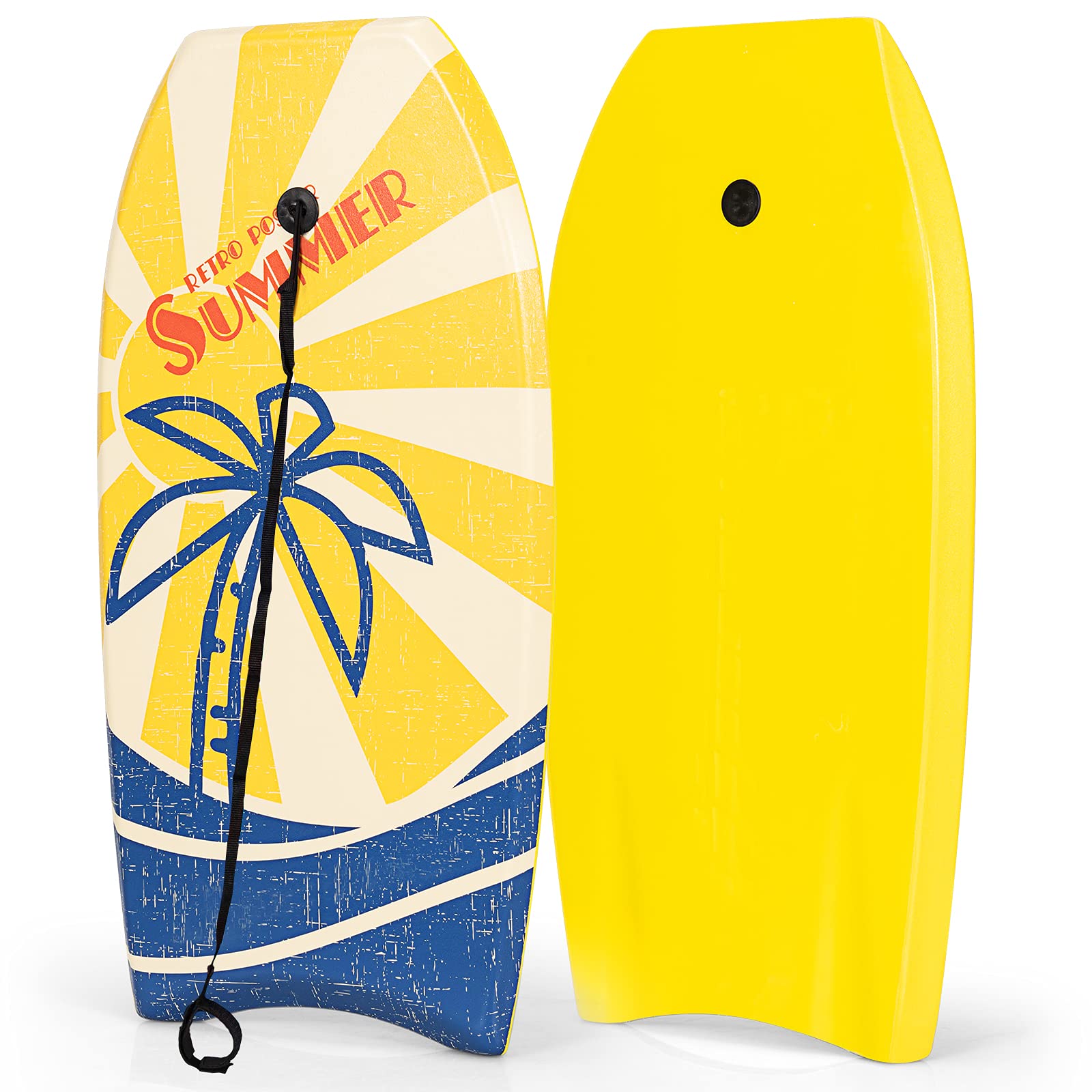 COSTWAY 33''/37'' Bodyboard, Lightweight Body Board with EPS Core, XPE Deck, HDPE Slick Bottom and Wrist Leash, Surf Boards for Kids Adults