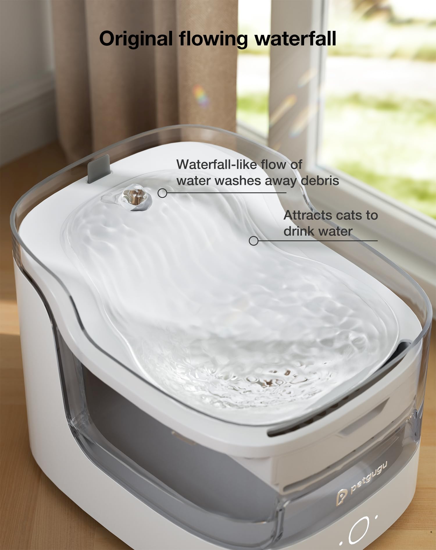 PETGUGU Fontanella per Gatti: Dispenser Acqua con Pompa Wireless, 2L Ultra-Silenzioso, Filtri Fontanella per Gatti a 8 Strati, Controllo App, WiFi 2.4G (PF1L)