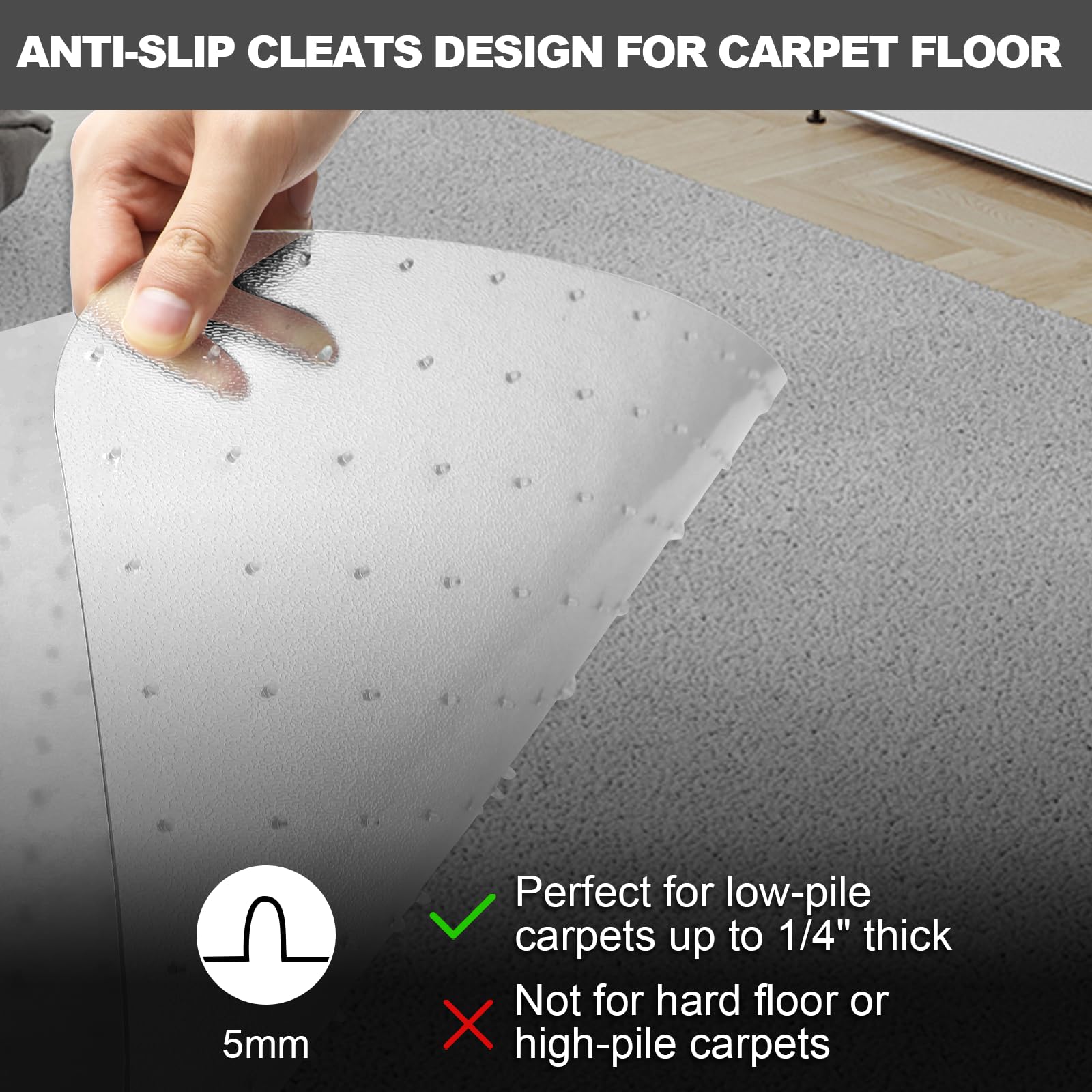 Chair Mat for Carpet- Low Pile 1 4 Thick Carpet Protector for Office Gaming Computer Desk Chair Heavy — view 4