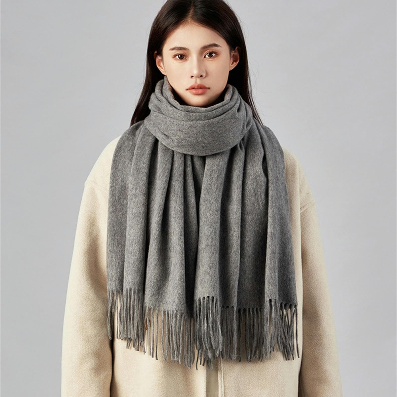 JOASIS Sciarpa Donna Sciarpa Invernale in Finta Lana da Donna, Scialle di Fascia Alta di Grandi Dimensioni, Sciarpa Semplice E Versatile-khaki-200 * 70cm