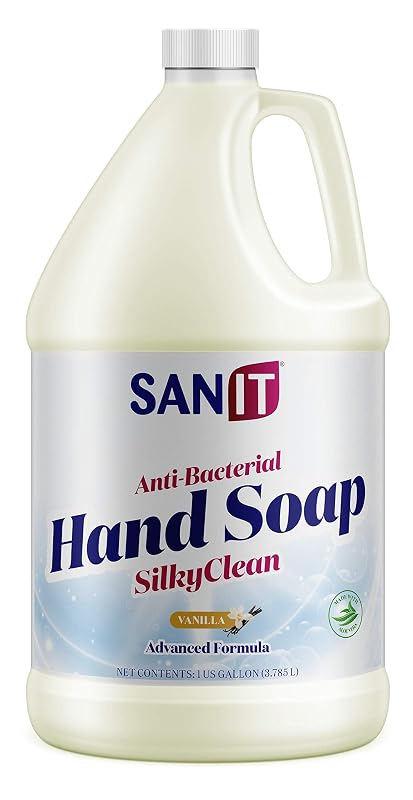 Sanit Silky Clean Sabonete Líquido em Gel para as Mãos com Óleo de Coco e Aloe Vera, Baunilha, 3,78 L