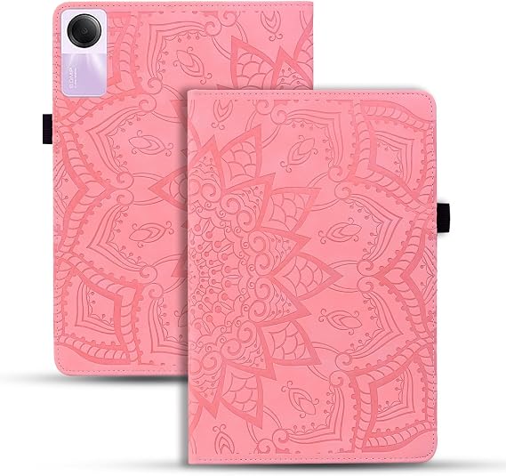 Tablet Protective Case Cover For Xiaomi Redmi Pad SE 11inch Slim Lightweight Embossed PU Leather Flip Holder Tablet PC Case Card Slot Tablet Case(Pink)