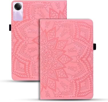 Tablet Protective Case Cover For Xiaomi Redmi Pad SE 11inch Slim Lightweight Embossed PU Leather Flip Holder Tablet PC Case Card Slot Tablet Case(Pink)