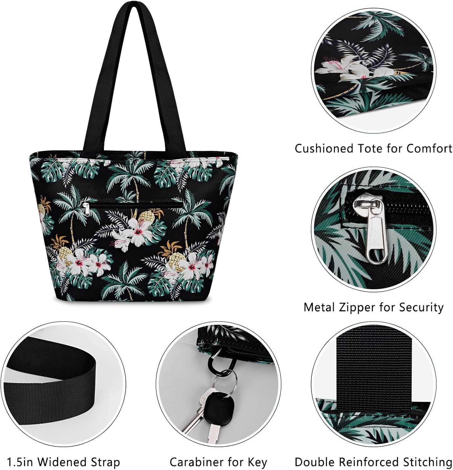 Large Tote Bag for Women with Zipper and 15" Laptop Pocket Water Resistant Padded Shoulder Purse for Travel & Work