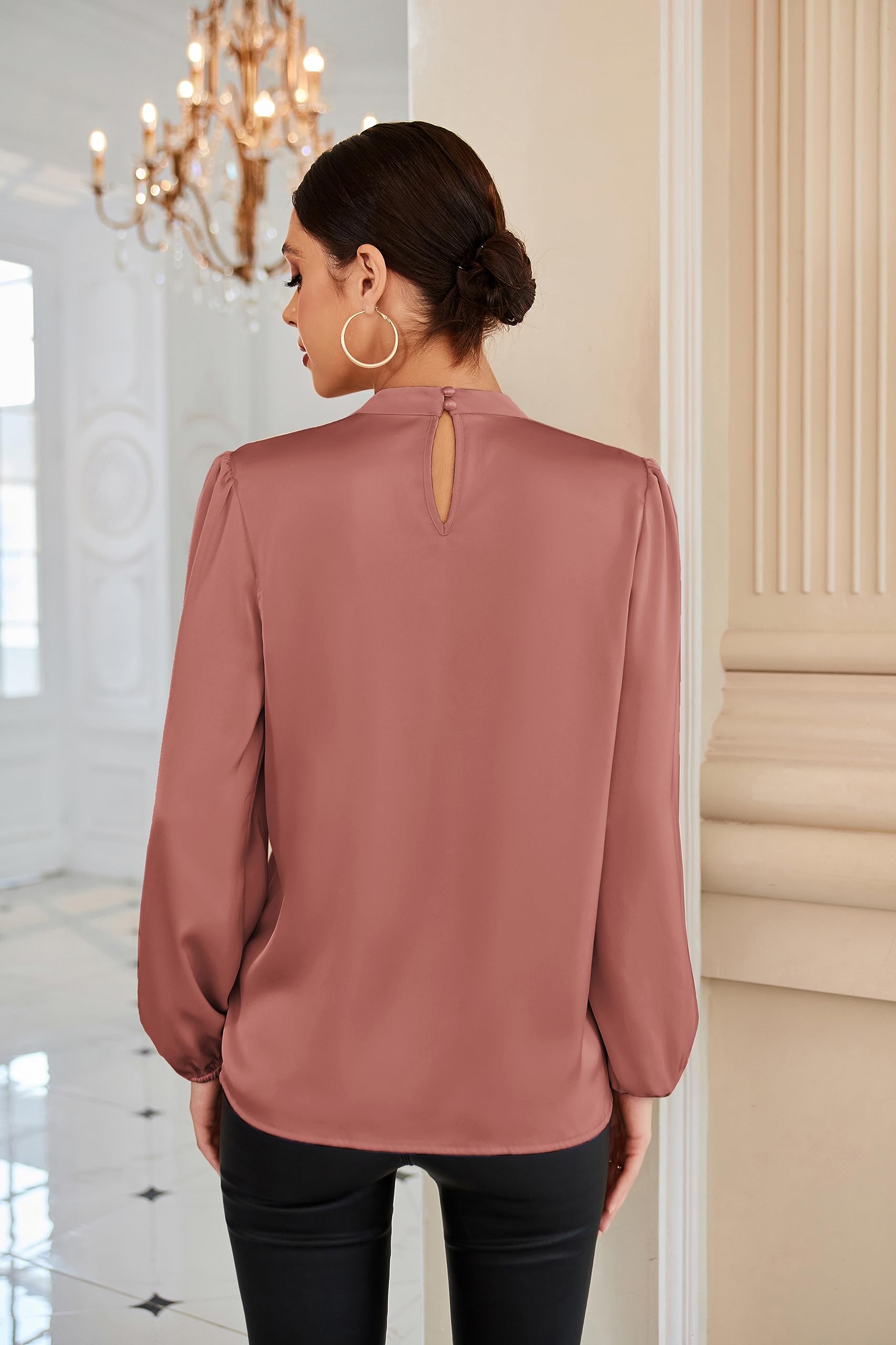 GRACE KARIN Blusa Elegante Donna Maniche Lunghe Tinta Unita con Bottoni Scollo a V da Ufficio Casual