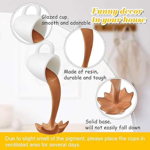 Miniatura 3 de Jetec 2 tazas de café flotantes, accesorios para barra de café, divertidos vertidos, salpicaduras, tazas de café, escultura, decoración artística