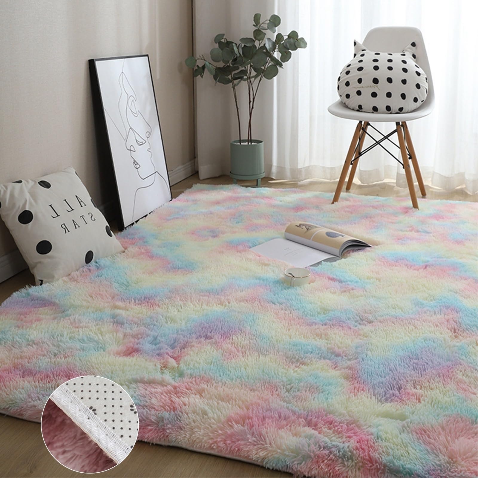 GOUSANG Alfombras de Habitacion 270 x 330 cm Alfombras Salon Pelo Largo Alfombra Balcón Pelo Largo Fluffy Alfombra para Salón Dormitorio Baño Sofá Silla Cojín, Multicolor