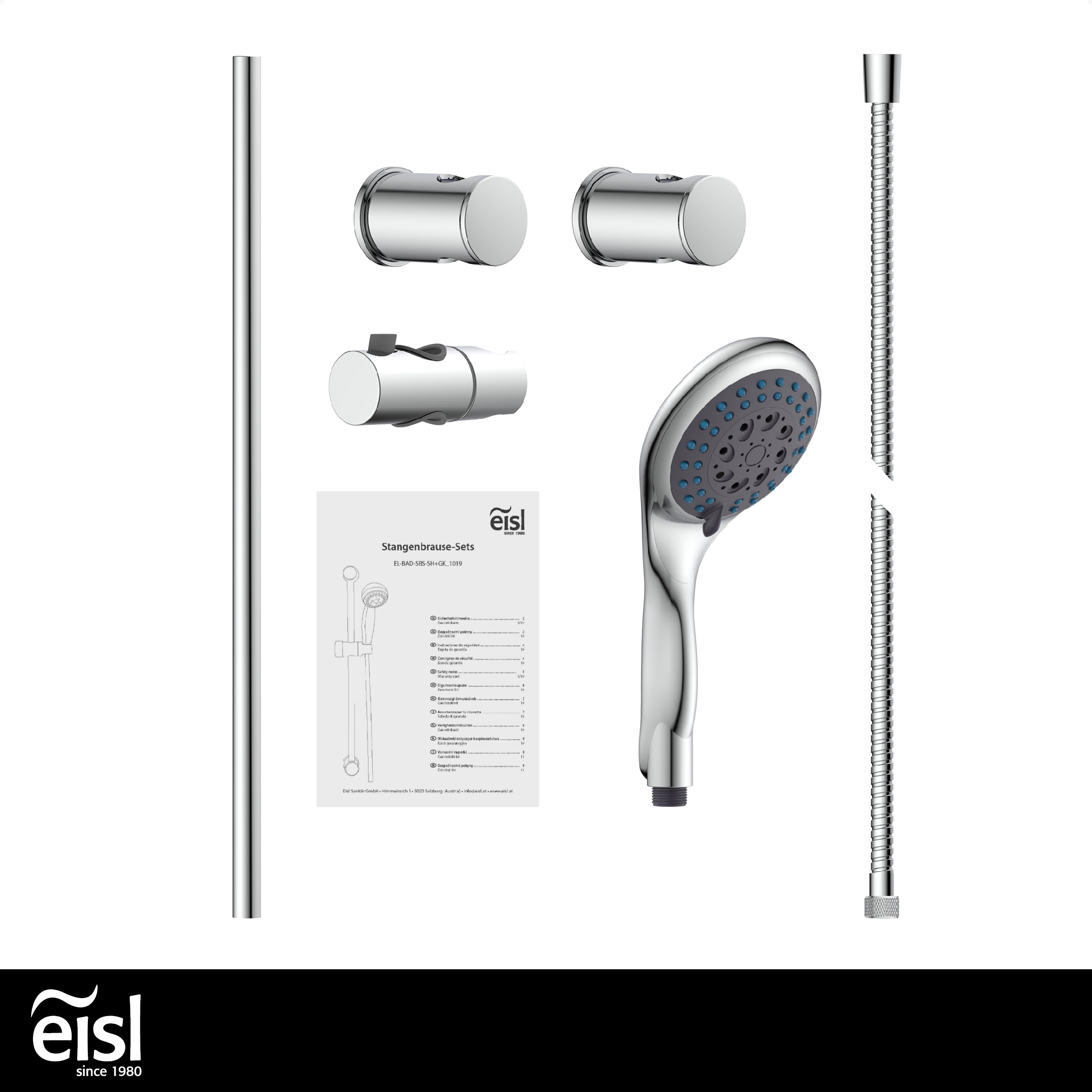 EISL WELLY DX6051CSB - Doccetta con tubo e supporto, inclusa guarnizione per risparmio d'acqua, soffione doccia con tubo, cromato