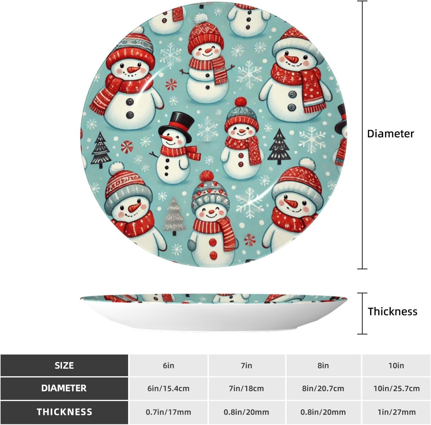 Xmas-Tree-Snowmen-Snowflakes 10 Inch Decorative Plate With Stand, Elegant Display Wall Plate For Home Decor