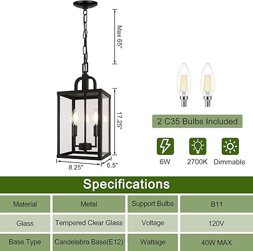 Miniatura 2 de Lámpara colgante grande para interiores y exteriores, 2 luces, moderna lámpara de metal negro para exteriores, soporte de techo con pantalla de