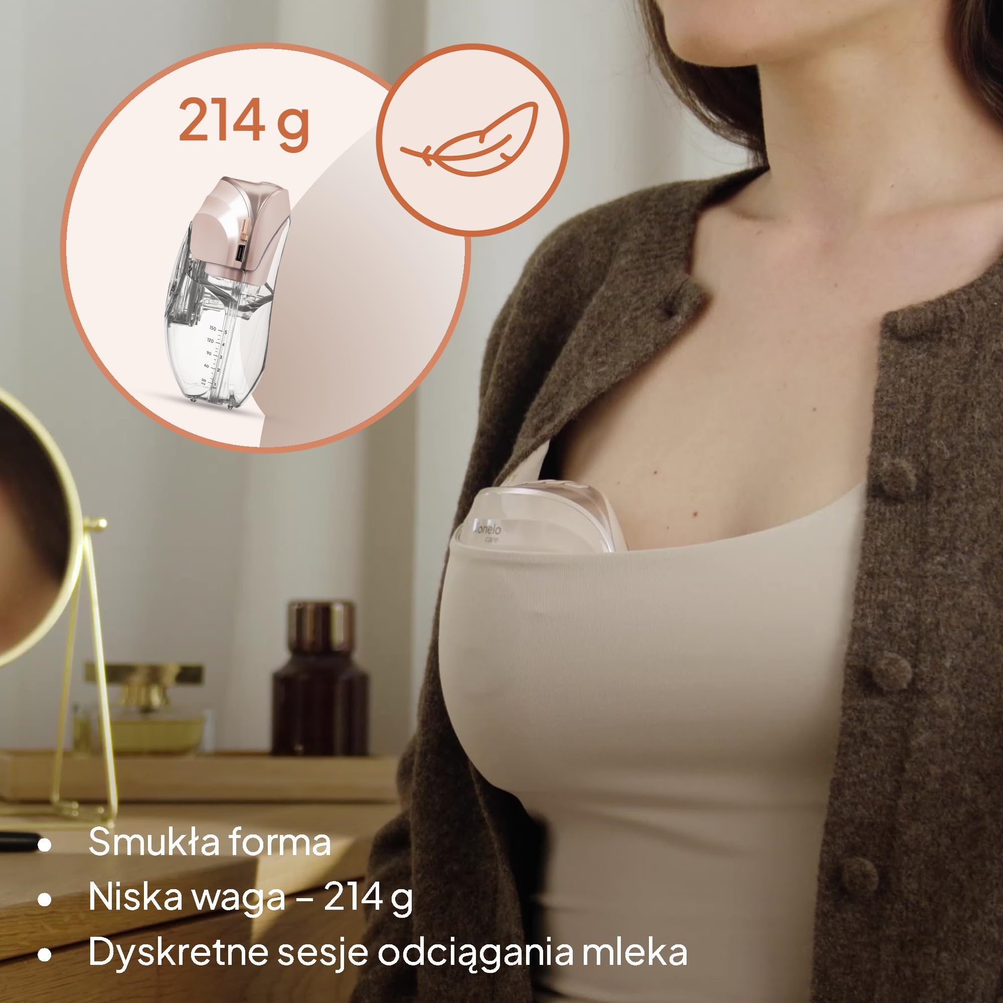 Lionelo Fidi Free Slim DUO przenośny elektryczny laktator bezprzewodowy – podwójna pompka do obu piersi, cicha praca do 40 dB, 3 fazy z 8 stopniami, próżniowa do 60 kPa, 2 x 150 ml tritan, USB-C, czas