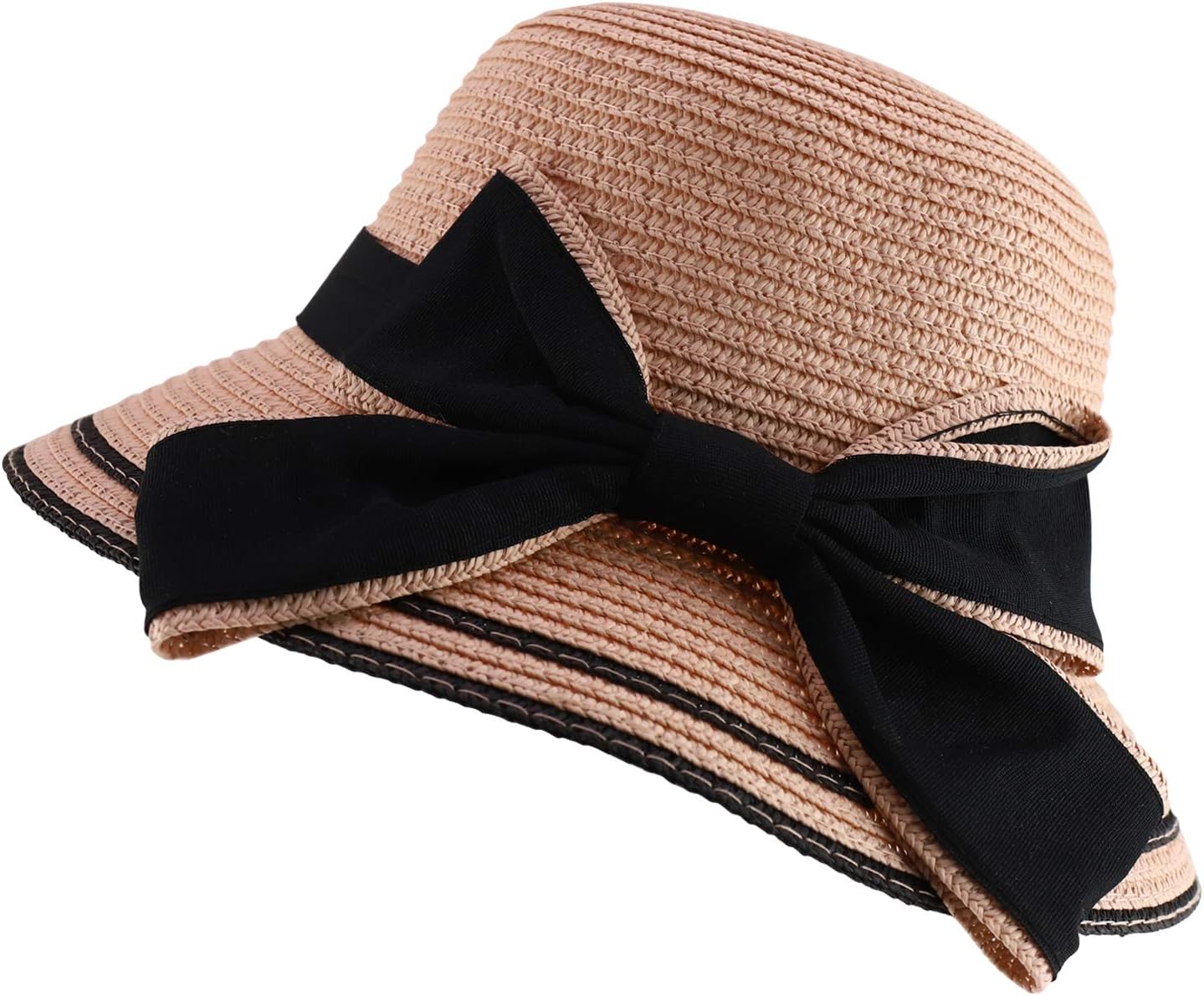 Trendy Apparel Shop Youth Girl's Bow Trim Paper Braid Cloche Sun Hat