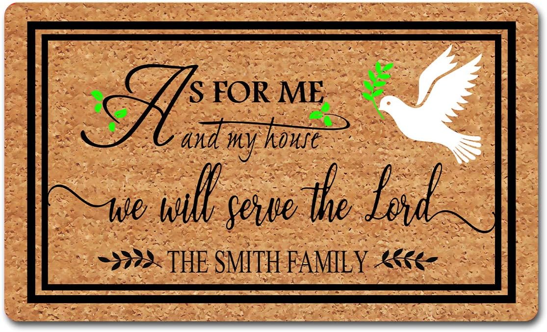 Funny Welcome Doormat For Entrance Way Indoor As For Me and My House We Will Serve the Lord Dove Doormat The Smith Family Personalized Mat Home Decor Doormat Anti-Slip Welcome Mats 30"(L) x 18"(W)