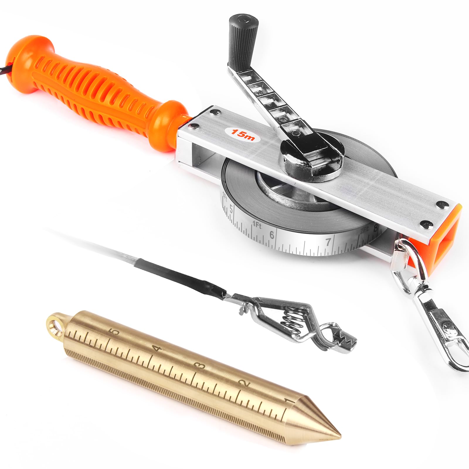 Cekegon Oil Gauging Tape with 560g/20oz Plumb bob, Explosion-Proof Oil Tank Gauging Tapes with Ground Strap, Double Duty Stainless Steel Sounding Tape