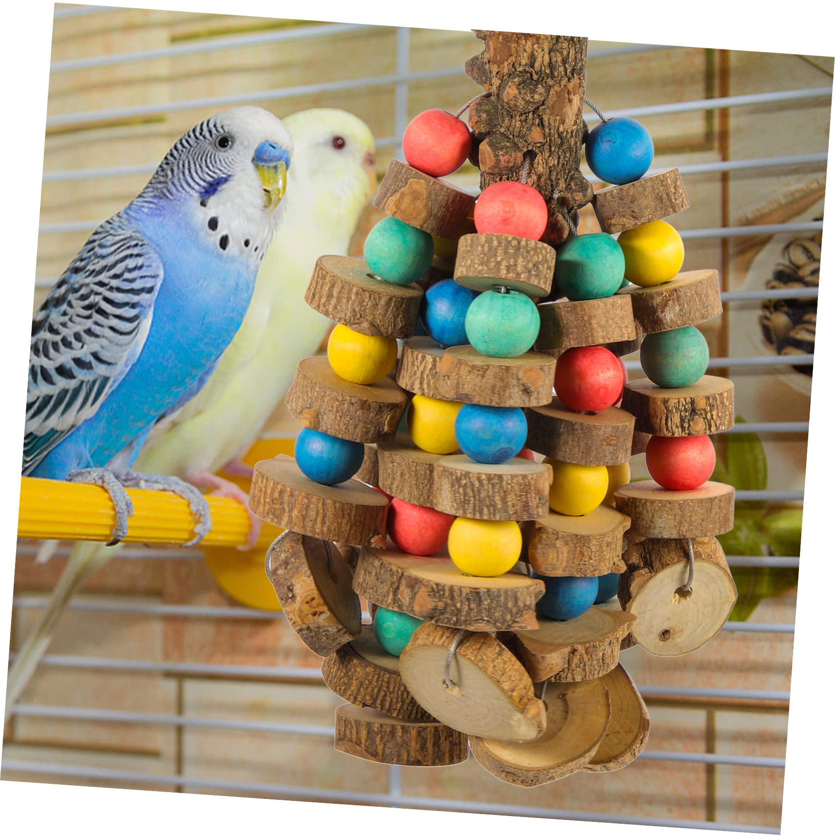 Giocattolo Pappagallo in Legno di Pepe con Gancio Antiscivolo, Giochi da Masticare per Uccelli da Gabbia Medi e Grandi, Accessorio per Pappagalli e Pappagalli Ara da Interno