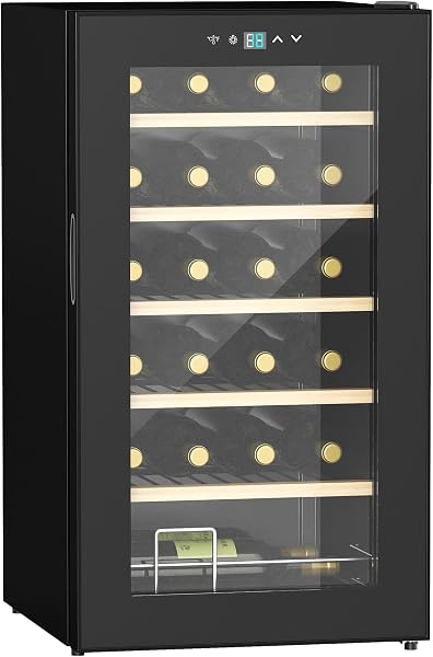 HOMCOM 24 Bottle Wine Fridge, 65 Litre Capacity, 43cm Freestanding Wine Cooler Fridge with Glass Door, LED Light, Digital Touch Screen, Temperature Control, Black - 1