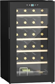 HOMCOM Nevera Vinos 24 Botellas 65L Vinoteca con Luz LED Interior Pantalla Táctil Digital Control de Temperatura Puerta de Vidrio y 5 Estantes de Metal Negro