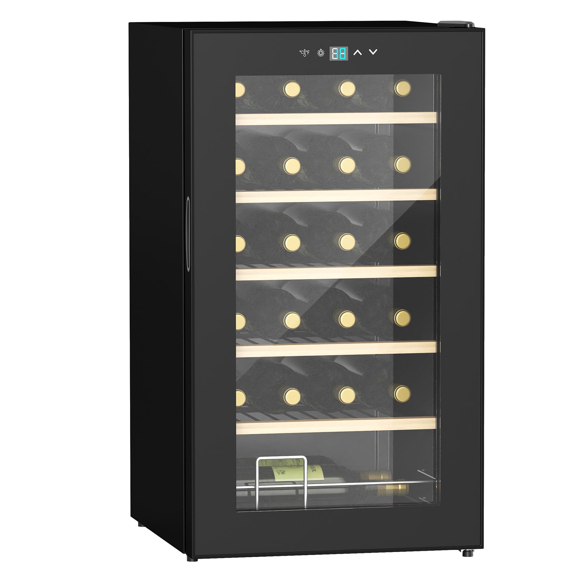 HOMCOM Nevera Vinos 24 Botellas 65L Vinoteca con Luz LED Interior Pantalla Táctil Digital Control de Temperatura Puerta de Vidrio y 5 Estantes de Metal Negro