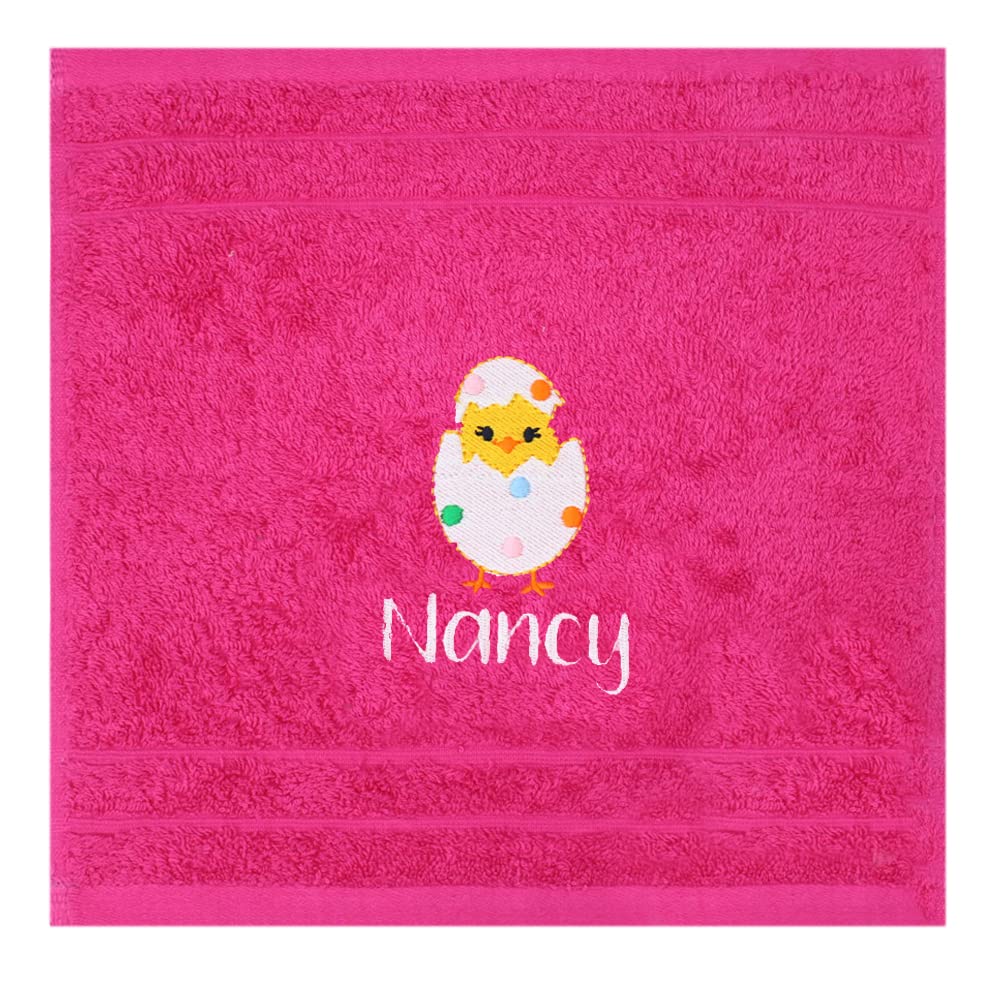 TeddyT's Personalised Pink Cute Polka Dot Chick Cotton Face Cloth Flannel