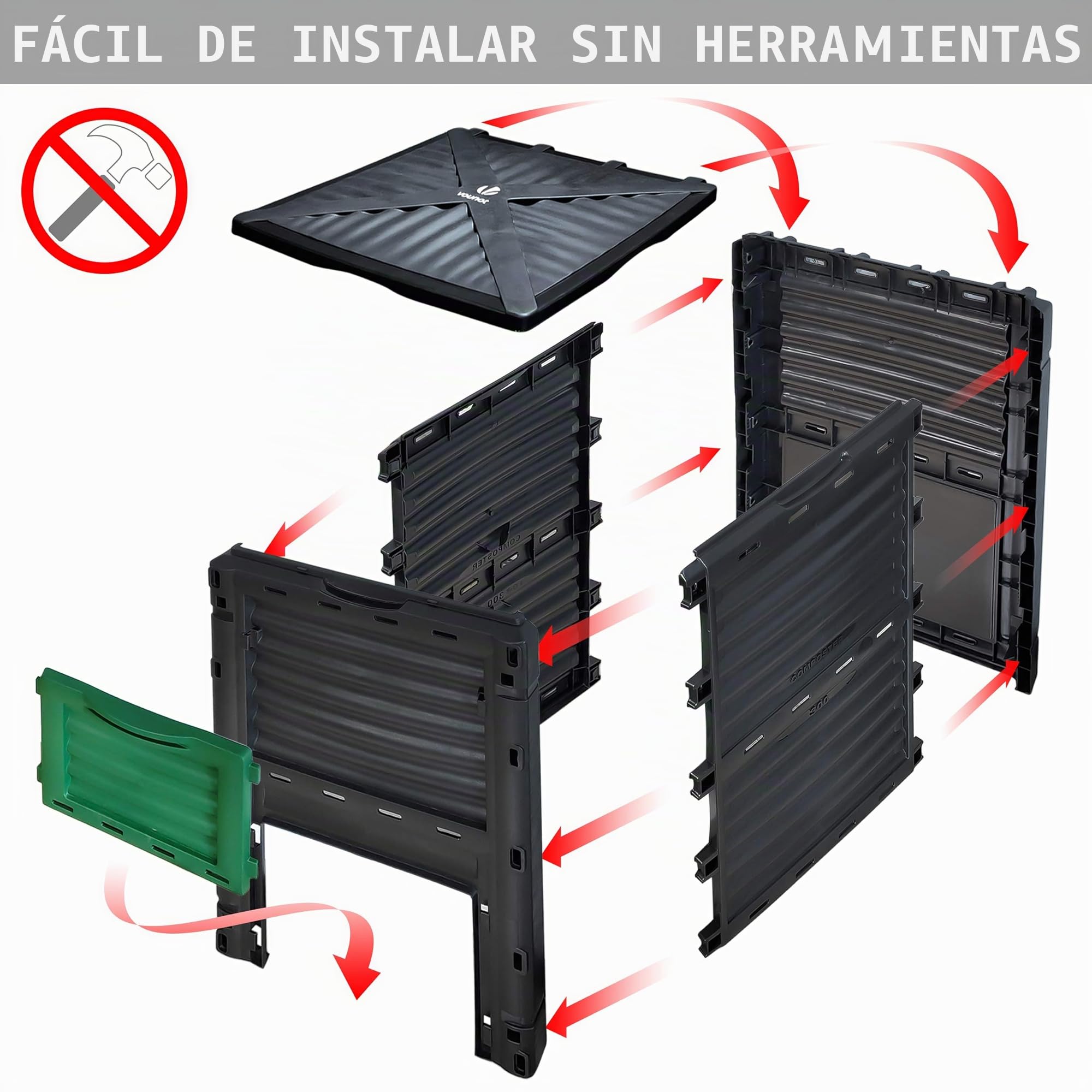 VOUNOT® Compostador Jardin 300L, Compostera Organica, Negro y Verde