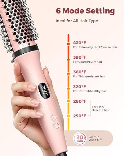 Miniatura 8 de Bopcal Cepillo térmico de doble voltaje, cepillo redondo calentado de 1.5 pulgadas para aspecto de soplado, rizador térmico con iones negativos y