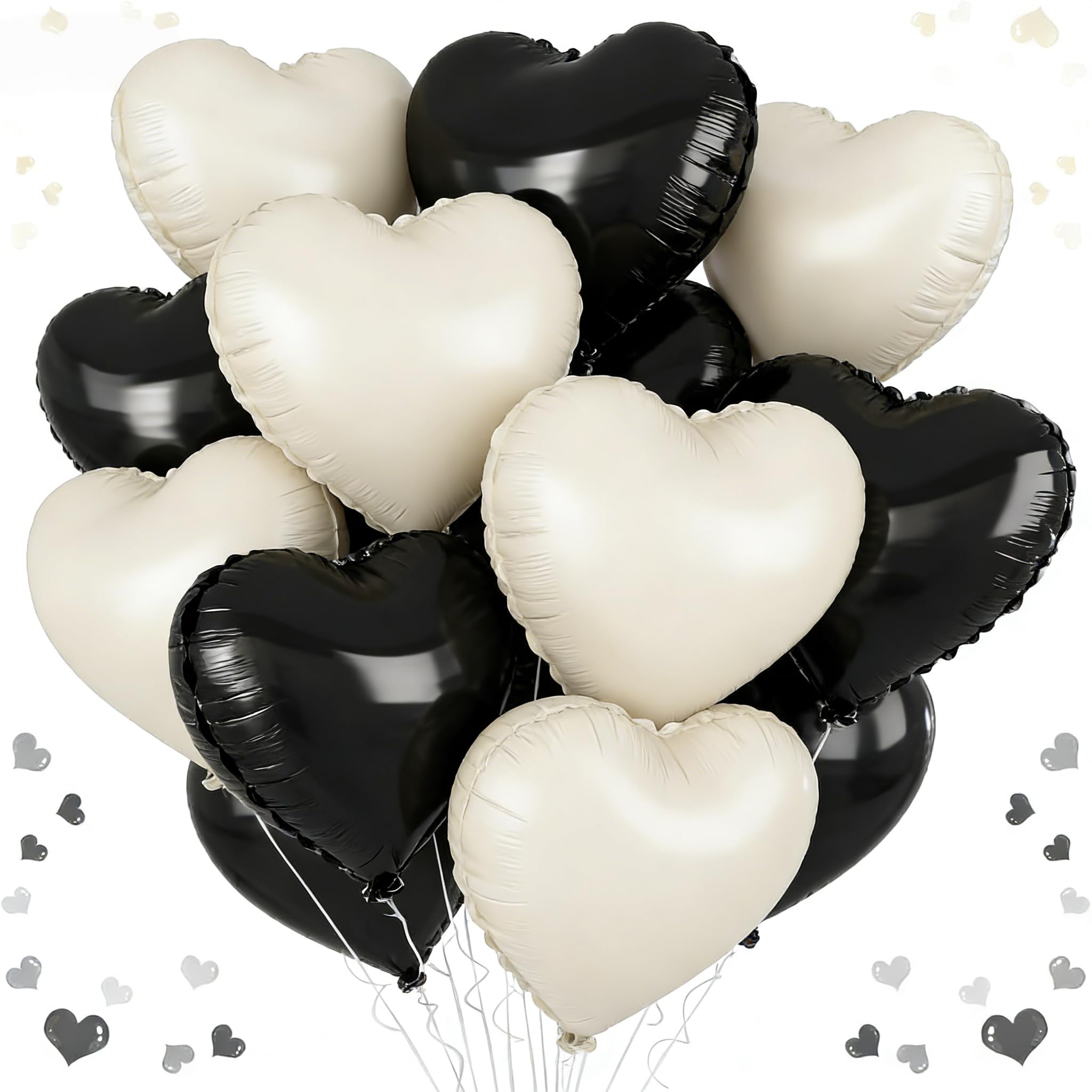 Heart Balloons, 18 Inch Heart-Shaped Balloons Black Beige, Helium Foil Balloon for Birthday Valentine's Day Engagement Mother's Day(12 Pcs)