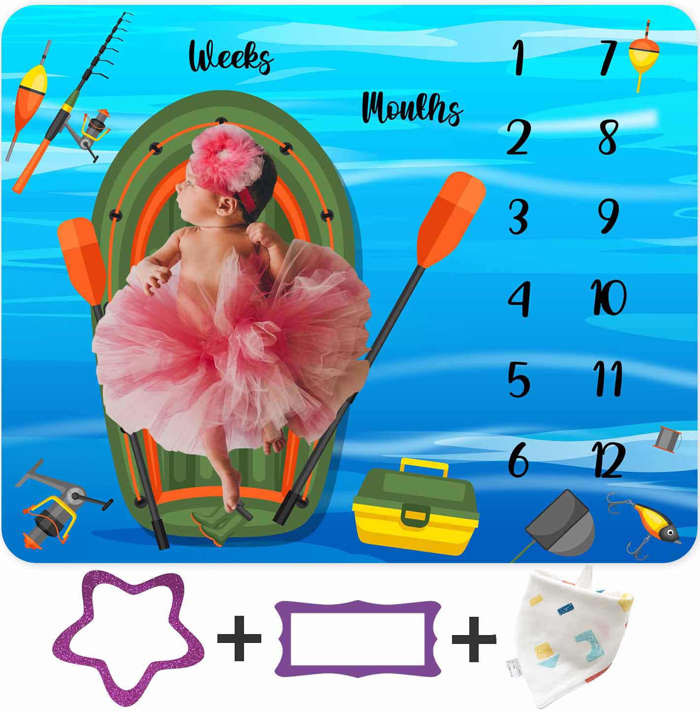 KIKIDOR Kayak Lifeboat Theme Baby Monthly Milestone Blanket Newborn Mom Gift Swaddle Blanket Baby Shower Party Decor Banner Photo Background Capture Baby Growth Chart Flag Blanket 48x40 inch BTYYKI049