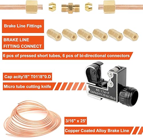 Miniatura 3 de Kit de herramientas de manguera de freno (sin presión)  Kit de herramientas de 316 pulgadas, incluye 25 pies de tubo, 22 conectores, 3 bengalas
