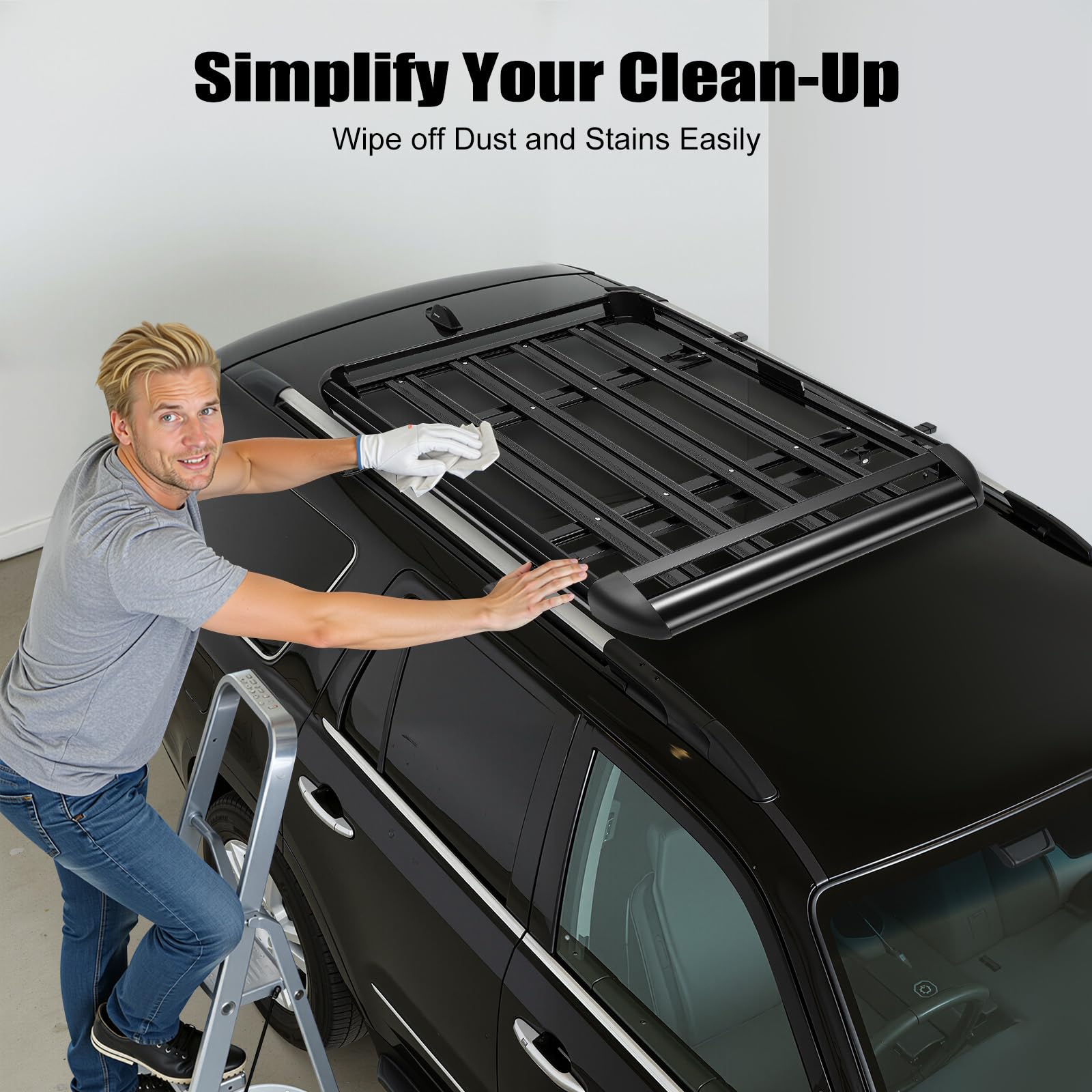 Portapacchi universale per tetto, grande nero in alluminio per auto, 130 x 100 cm, cestello vassoio bagagli carico per barre longitudinali, per SUV universale, fino a 68 kg