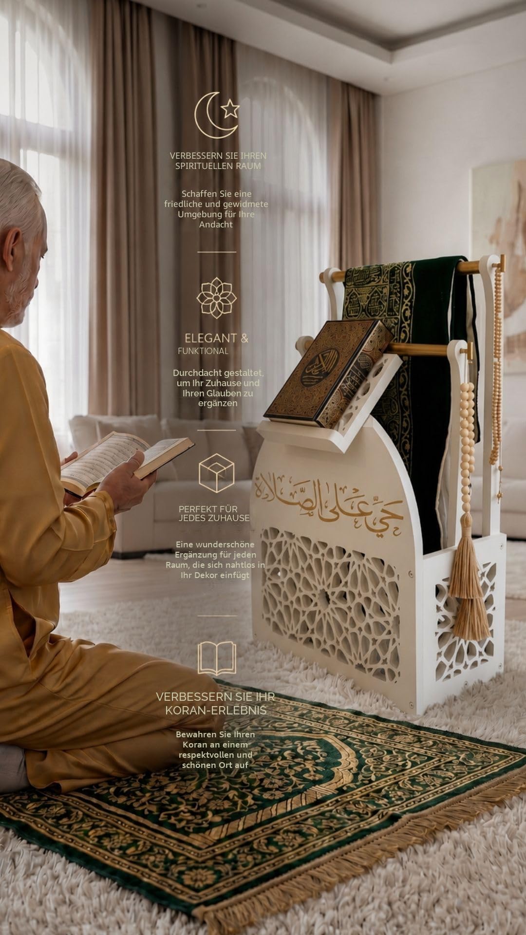 Muslimische Gebetsteppich, Koran, Islamisches Buch und Rosenkranz - Doppelte Aufbewahrung für Tesbih und Islamisches Zubehör (ANTIC 2.0)