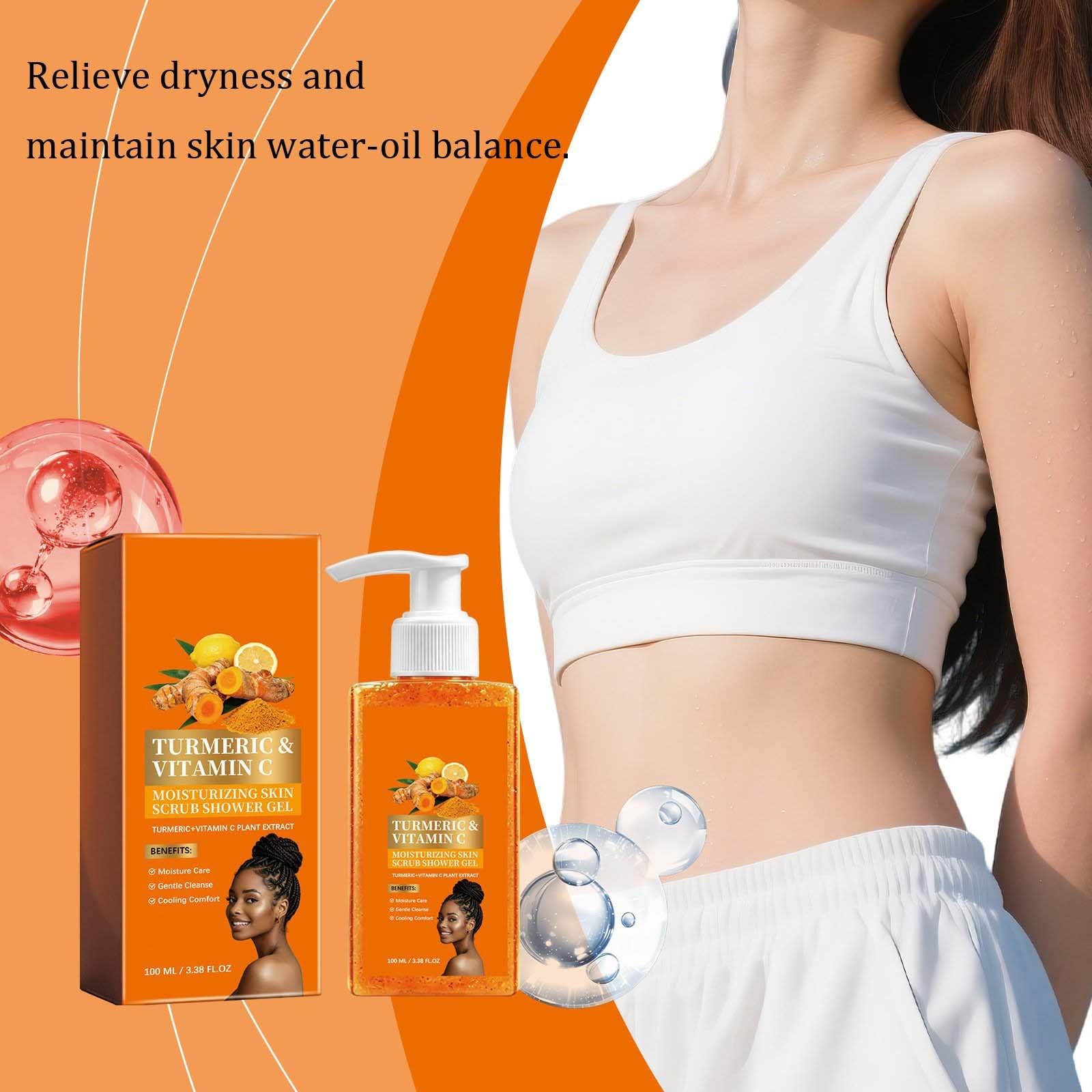 Cúrcuma Vitamina C Scrub Body Wash, exfoliante corporal blanqueador, exfoliante hidratante corporal exfoliante para pieles secas y ásperas (5 unidades)