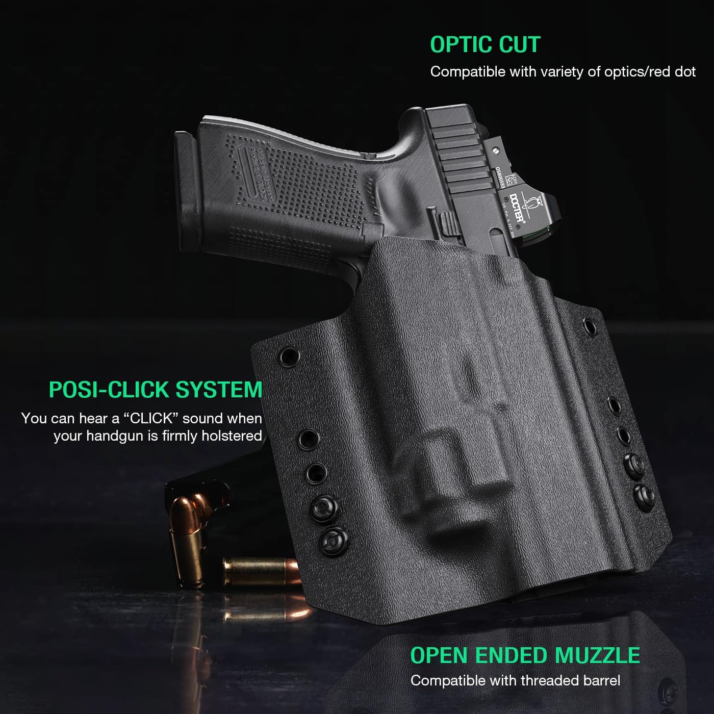 WARRIORLAND OWB Kydex Holster w/Optic Cut, Compatible with Glock 17/19 Gen3-5 &G23/G32 Gen3-4 & G19X/44/45 with TLR-8 TLR-8A Mounted Only, Not Fits TLR-8X, Outside Waistband Carry, Adj. Carry Position