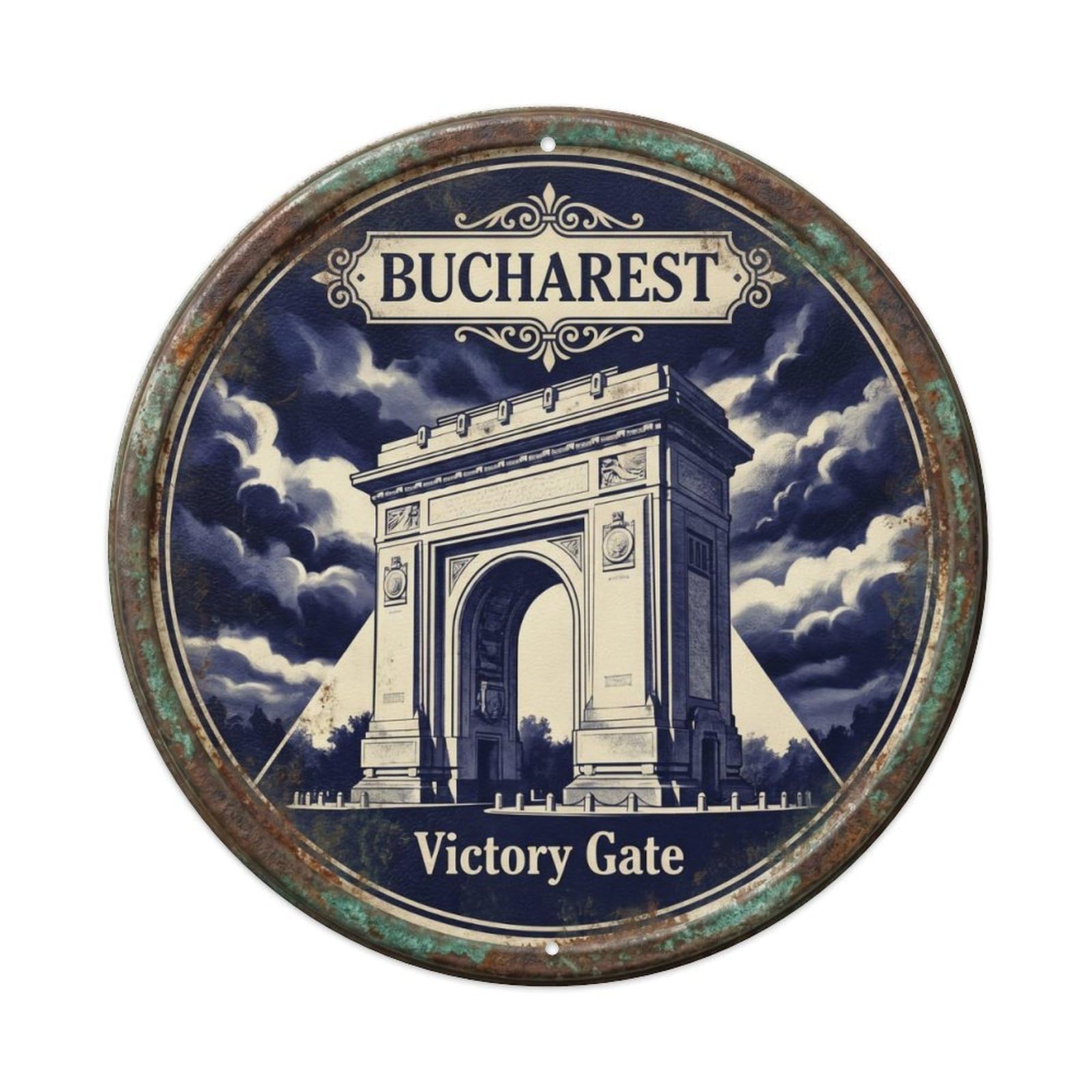 Archway Triumphant Entryway Gateway Metal Tin Sign Plaque Wall Decor for Cafe, Club, Garden Round Metal Poster 8x8Inch