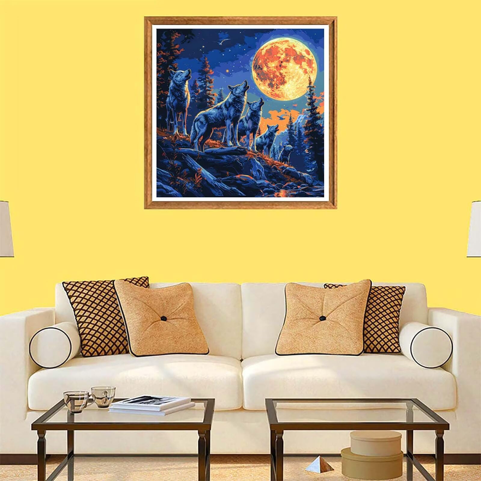 Wilk do malowania po numerach, dla dorosłych, do malowania po numerach, dla dorosłych, księżyc, DIY, rękodzieło, akrylowy pigment, zestaw do rysowania ze pędzlami, hobby dla dorosłych kobiet
