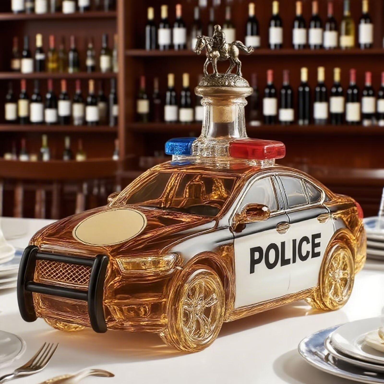 Karafka do whisky Whisky, samochód policyjny w kształcie whisky i wina do przechowywania alkoholu, 3D szklana karafka do whisky puste butelki wina z motywem kreatywny(A)