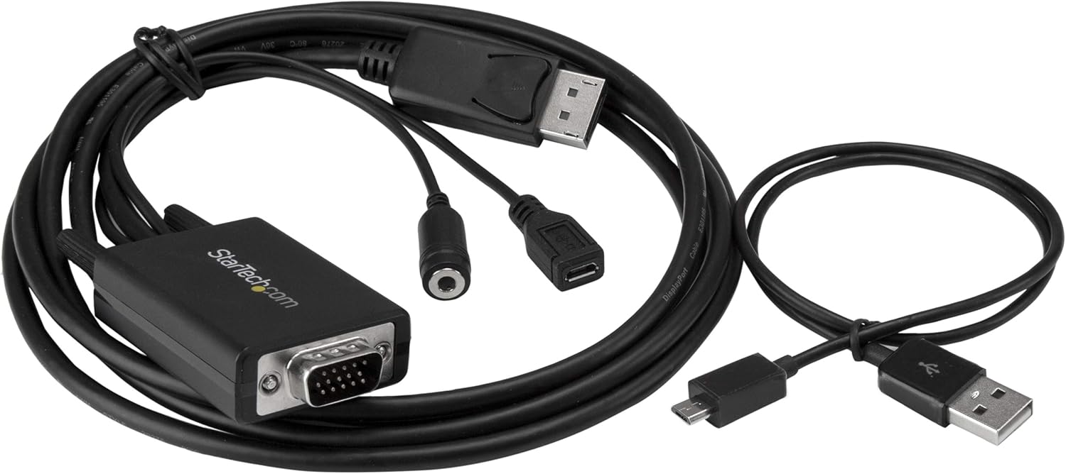 StarTech.com 6 ft 2m DisplayPort to VGA Adapter Cable with Audio - DP to VGA Converter - 1920x1200 (DP2VGAAMM2M)